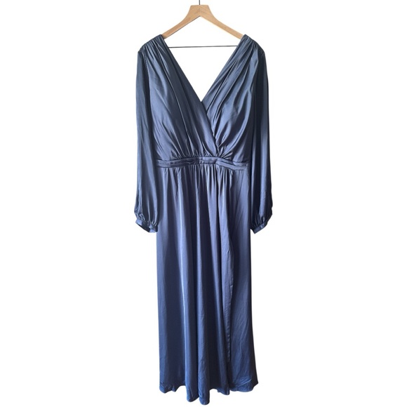 Ladivine By Cinderella Divine Formal Dress Long Sleeve Satin Smoky Blue Size 24 - Picture 2 of 8